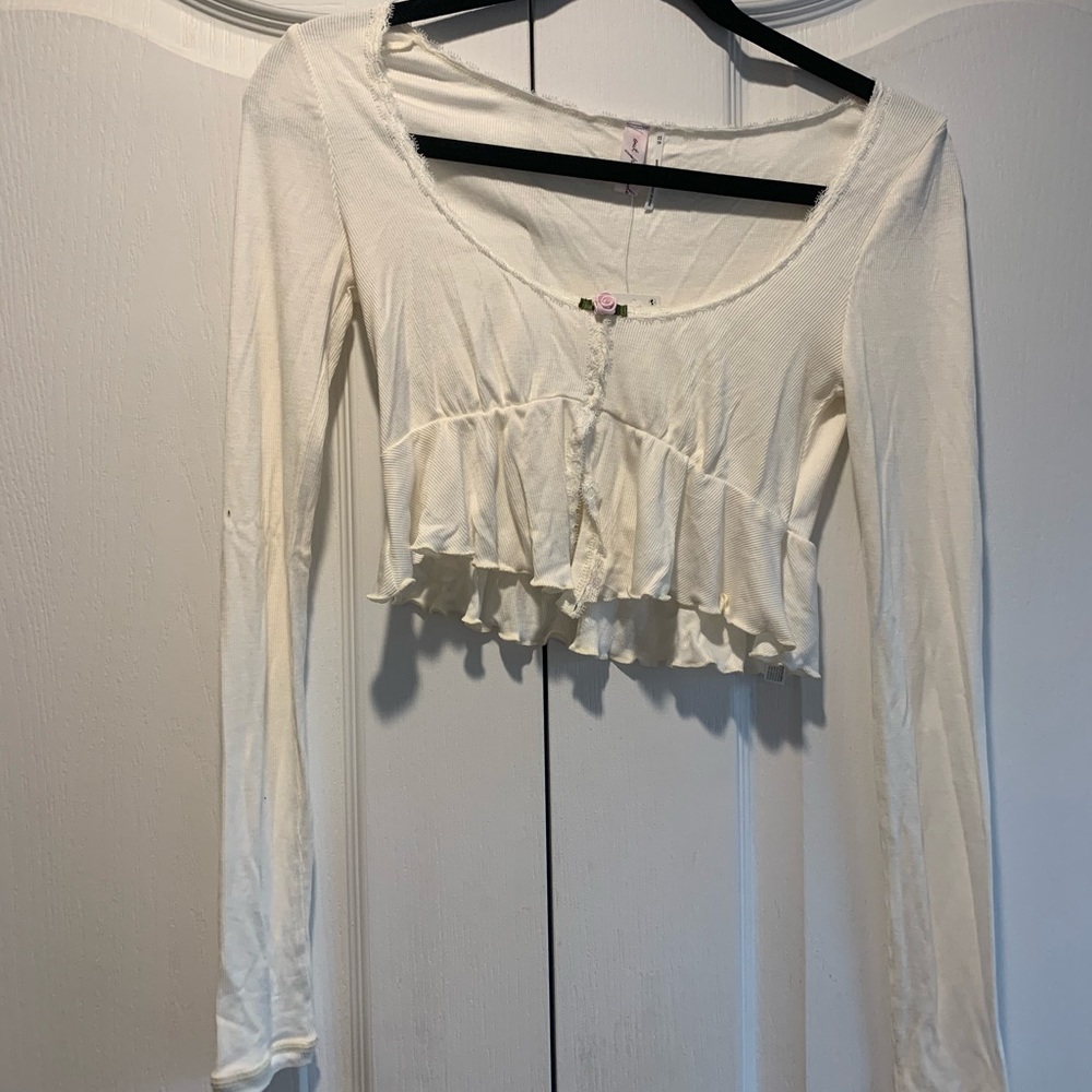XS Urban Outfitters Out From Under Soft Rose Detail Ivory Long Sleeve Top